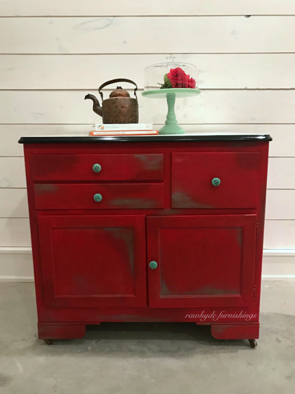 Front view of hoosier cabinet painted furniture makeover.