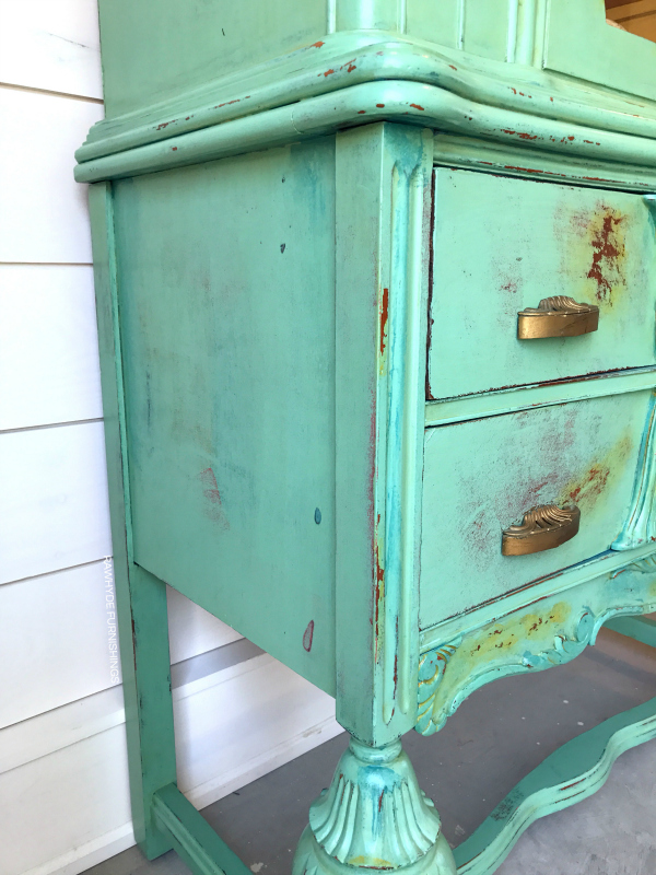 china hutch painted furniture makeover: close-up distressing